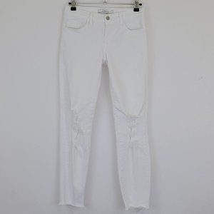 J Brand Low Rise Skinny Cropped Distressed Raw Hem Jean, Demented White